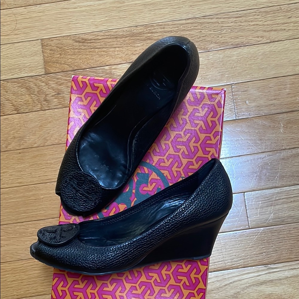 Tory Burch Black Wedge Shoes with Slip-On Design
